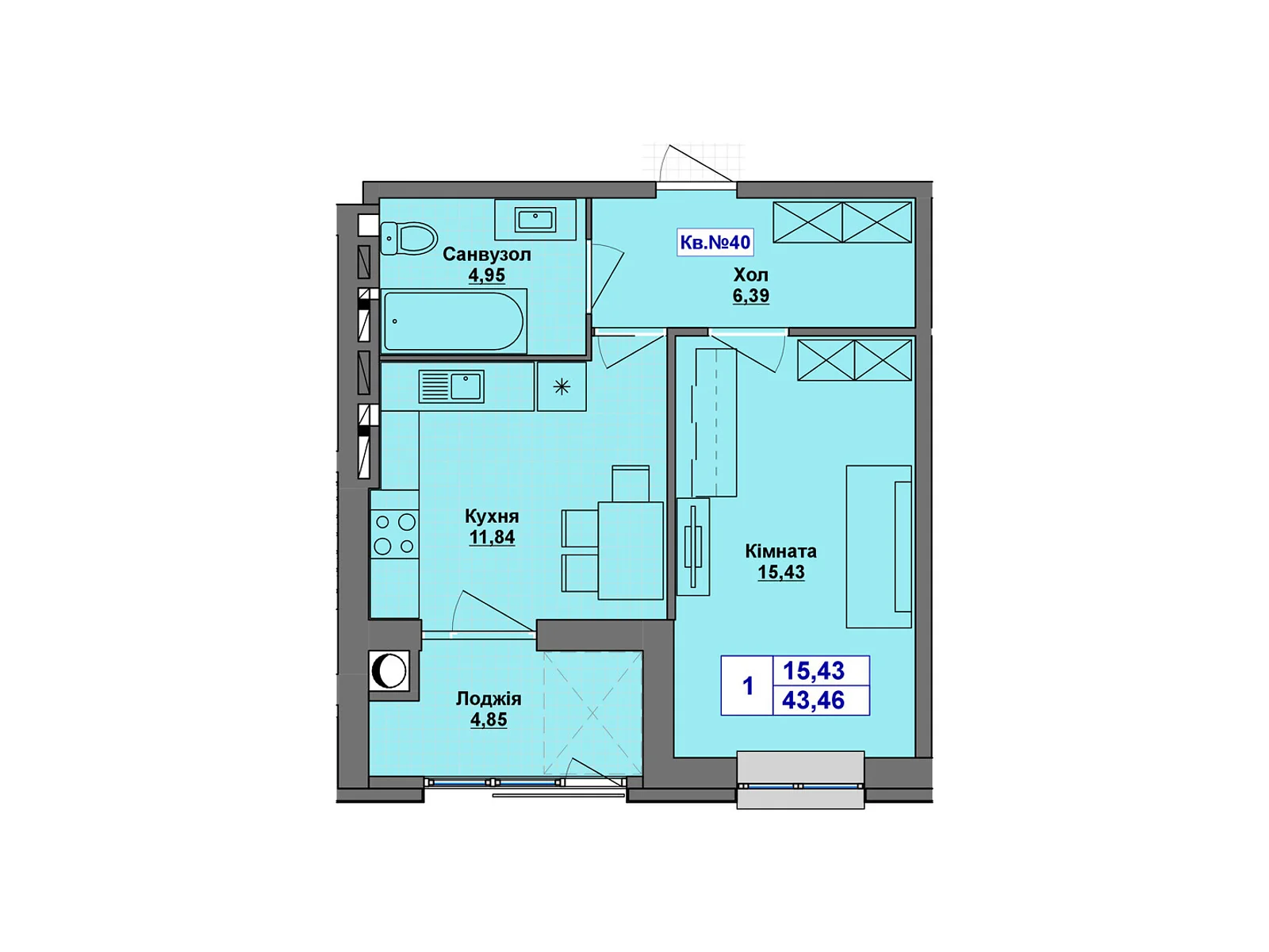 Продается 1-комнатная квартира 43.46 кв. м в Хмельницком, Старокостянтиновское шоссе, 5/5 - фото 1