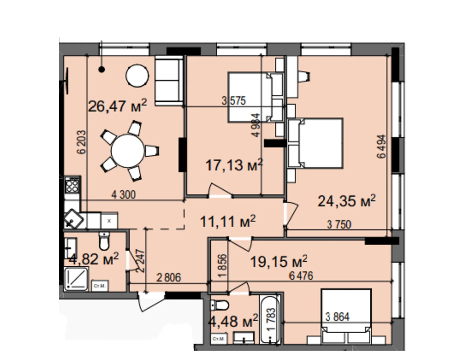 Продается 3-комнатная квартира 107.51 кв. м в Киеве, ул. Глубочицкая, 73-77 - фото 1