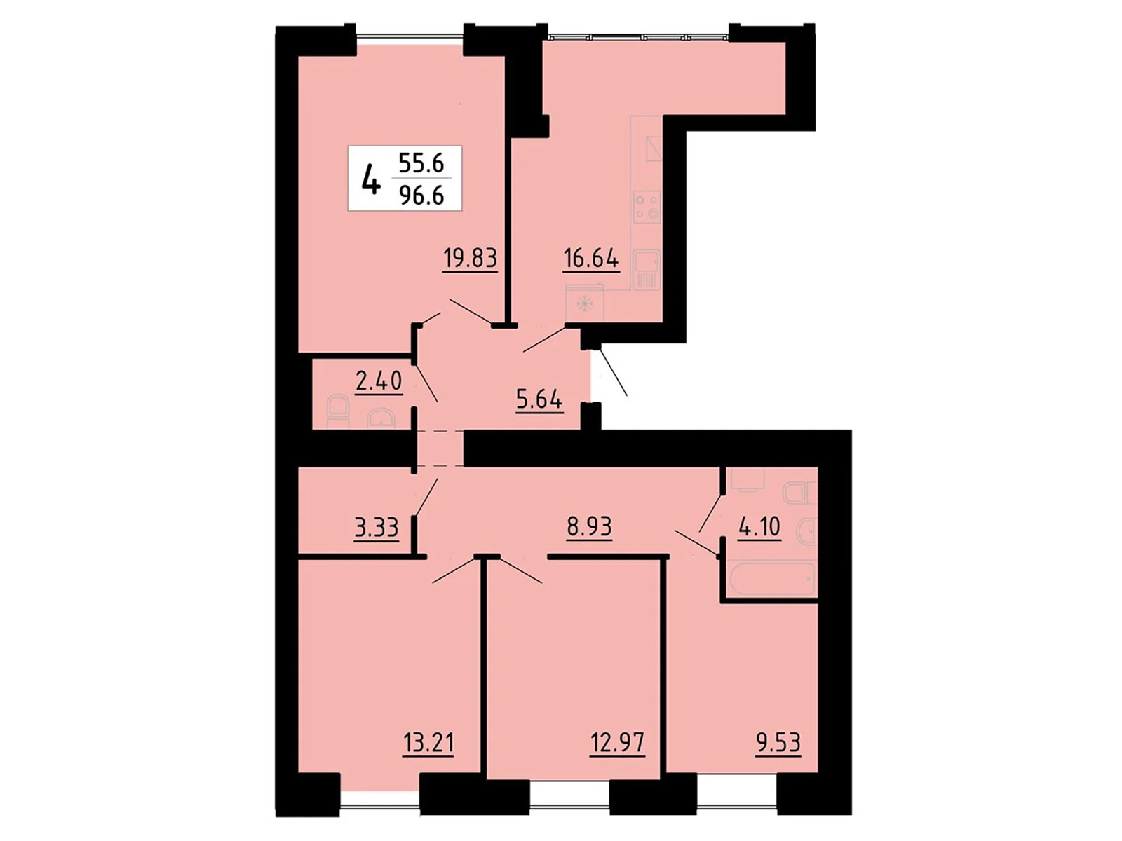 4-комнатная квартира 96.6 кв. м в Тернополе, ул. Энергетическая, 5 - фото 1