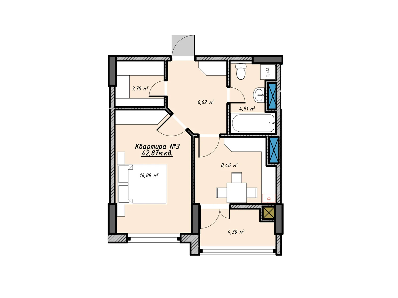 Продается 1-комнатная квартира 43.17 кв. м в Ивано-Франковске, Калушское шоссе, 15 - фото 1
