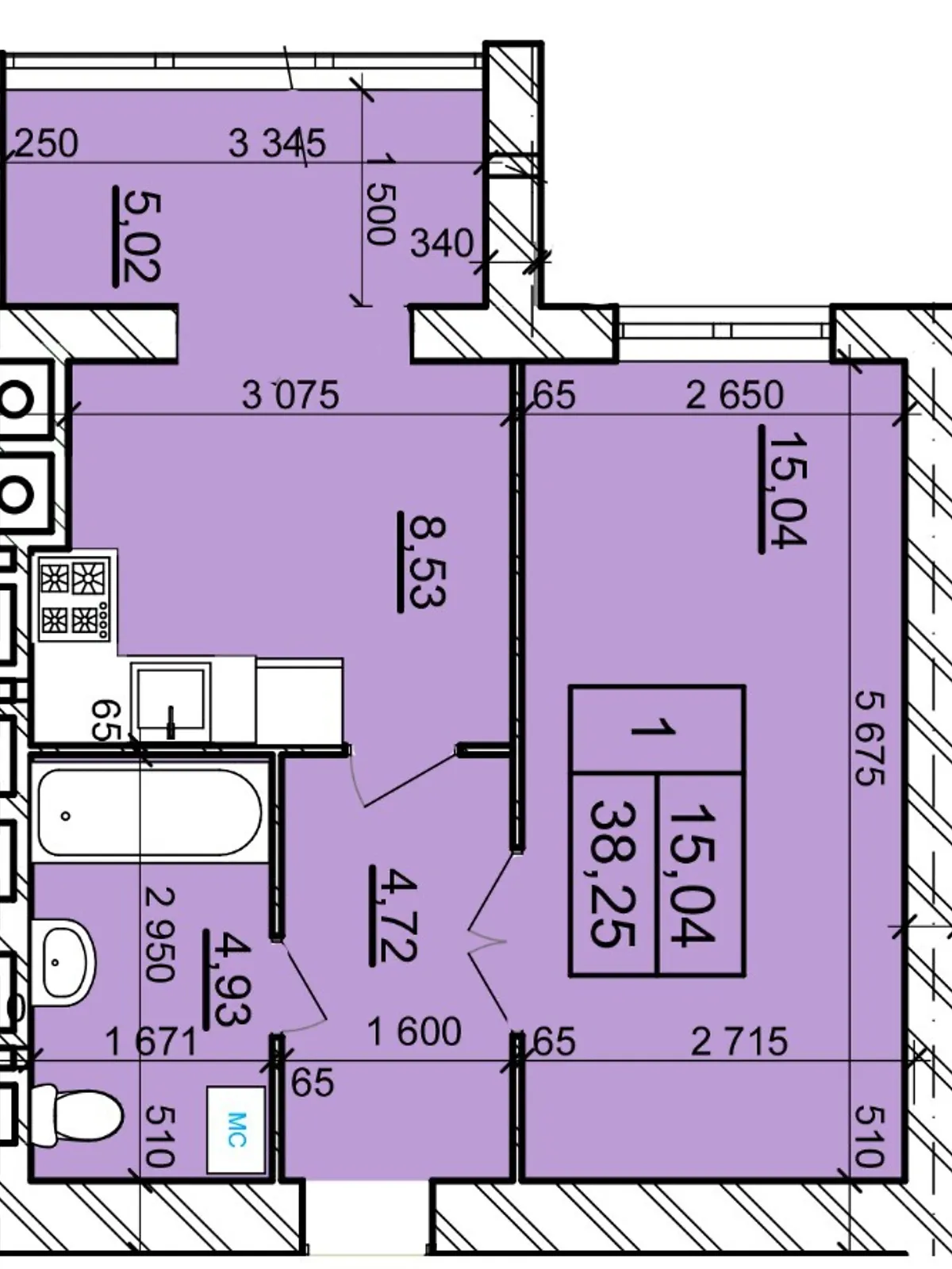 Продается 1-комнатная квартира 38.25 кв. м в Хмельницком, ул. Романа Шухевича(Курчатова), 8/4 - фото 1