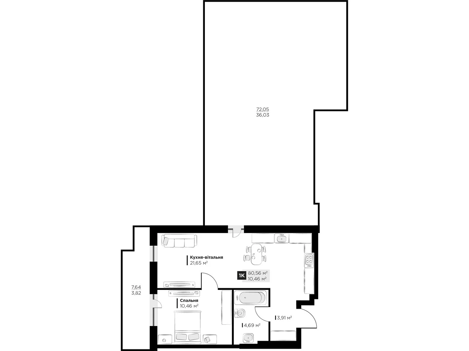 Продається 1-кімнатна квартира 80.56 кв. м у Винниках, цена: 107278 $ - фото 1