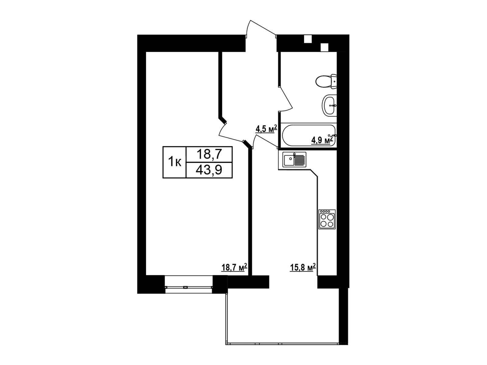 Продается 1-комнатная квартира 43.9 кв. м в Хмельнике, ул. Виноградная(Котовского), 1 - фото 1
