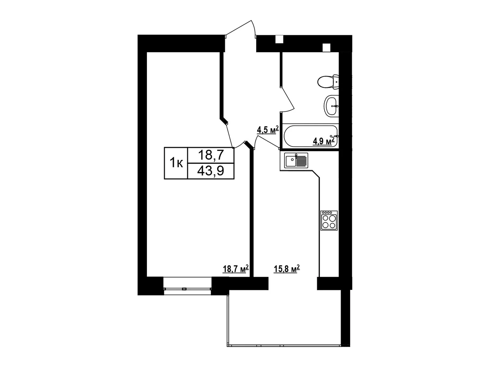 Продается 1-комнатная квартира 43.9 кв. м в Хмельнике, ул. Виноградная(Котовского), 1 - фото 1