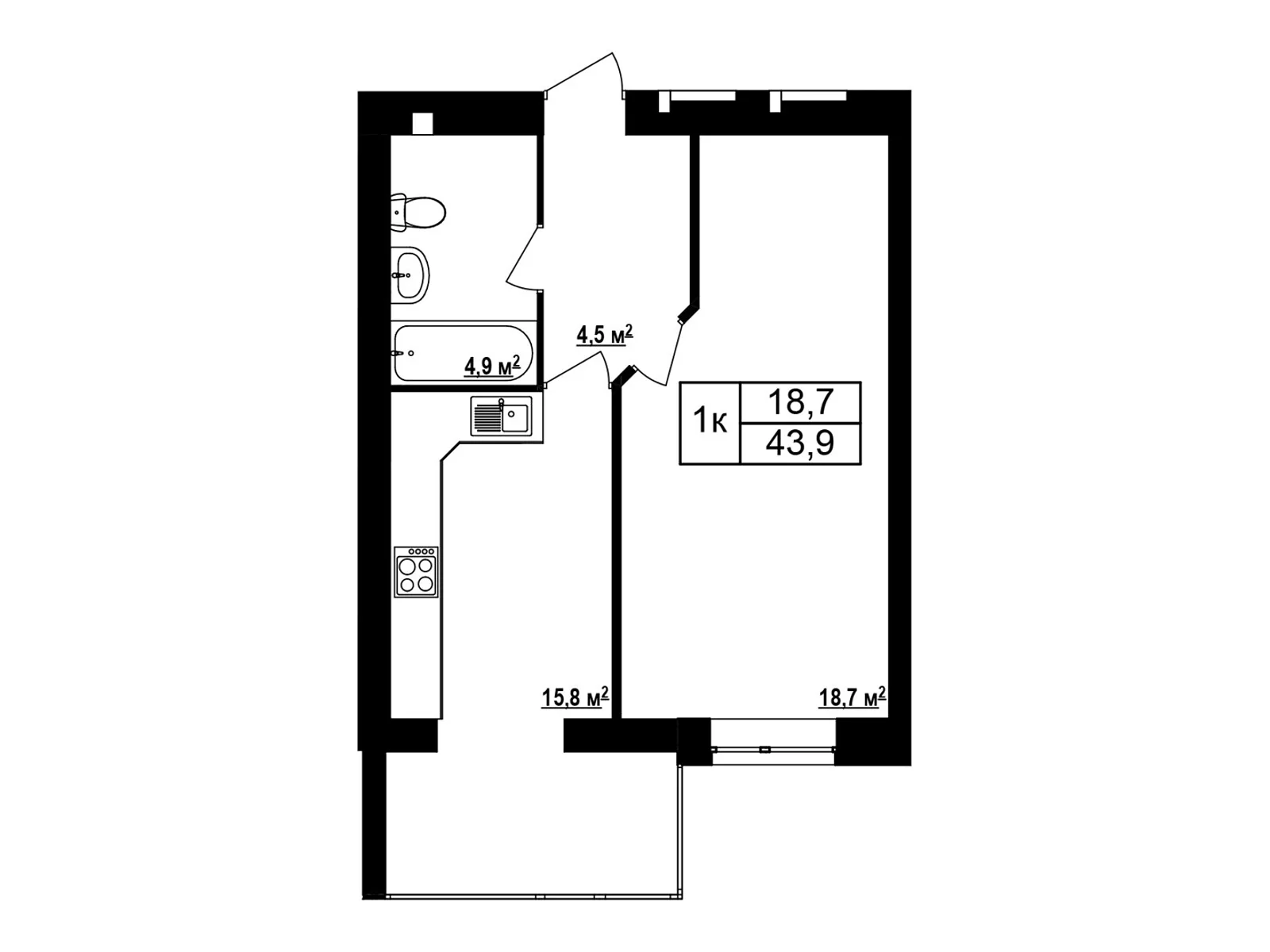 Продается 1-комнатная квартира 43.9 кв. м в Хмельнике, ул. Виноградная(Котовского), 1 - фото 1