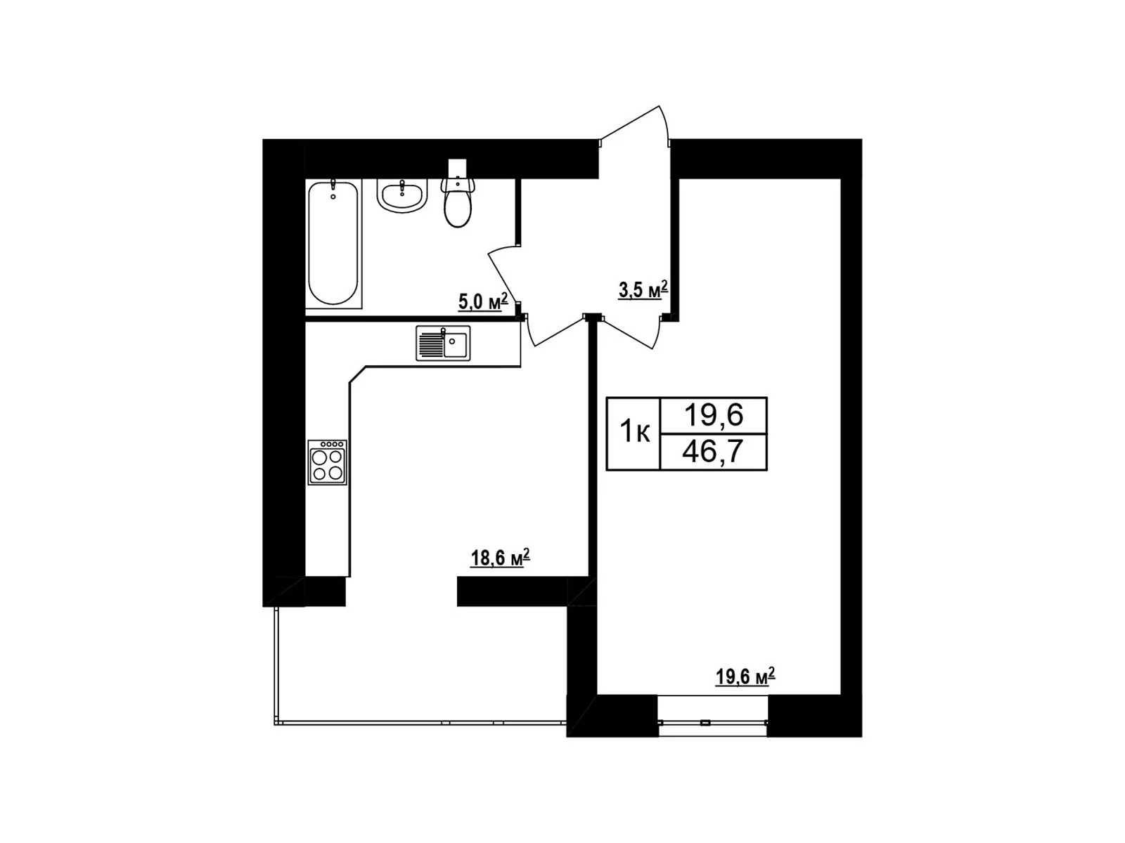 Продается 1-комнатная квартира 46.7 кв. м в Хмельнике, ул. Виноградная(Котовского), 1 - фото 1