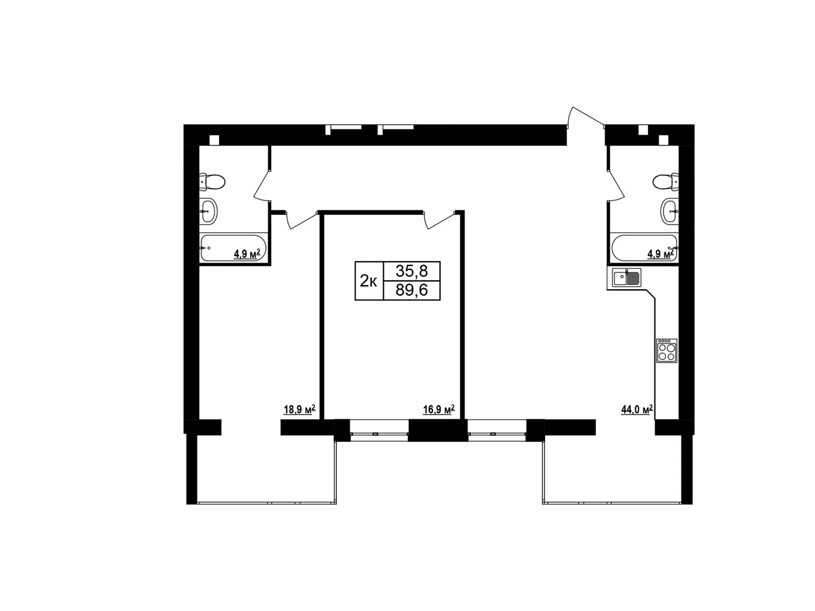 Продается 2-комнатная квартира 89.6 кв. м в Хмельнике, ул. Виноградная(Котовского), 1 - фото 1