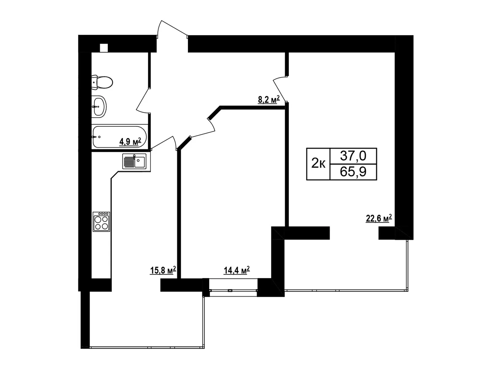 Продается 2-комнатная квартира 65.9 кв. м в Хмельнике, ул. Виноградная(Котовского), 1 - фото 1