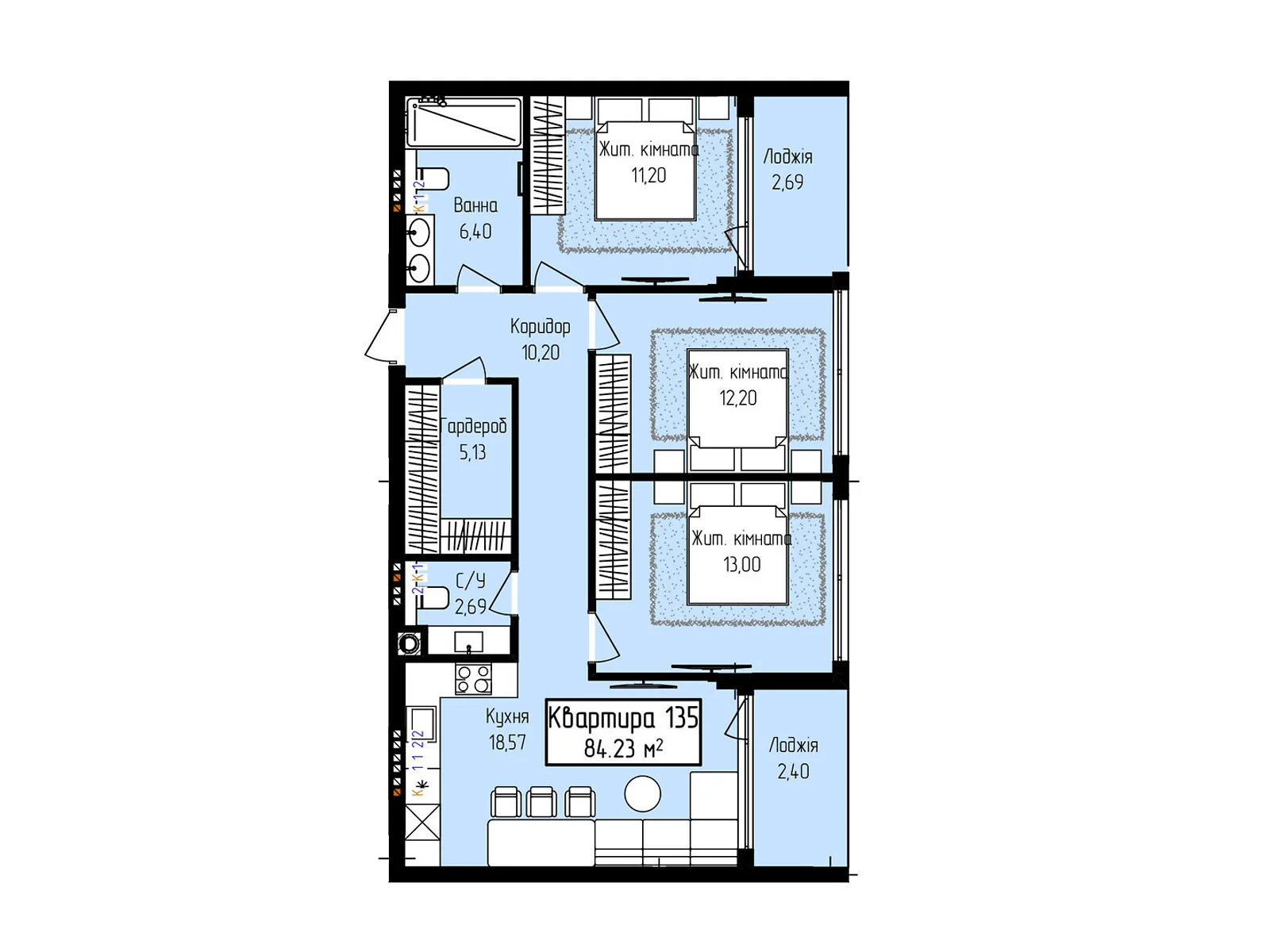 Продається 3-кімнатна квартира 84.23 кв. м у, цена: 90126 $ - фото 1