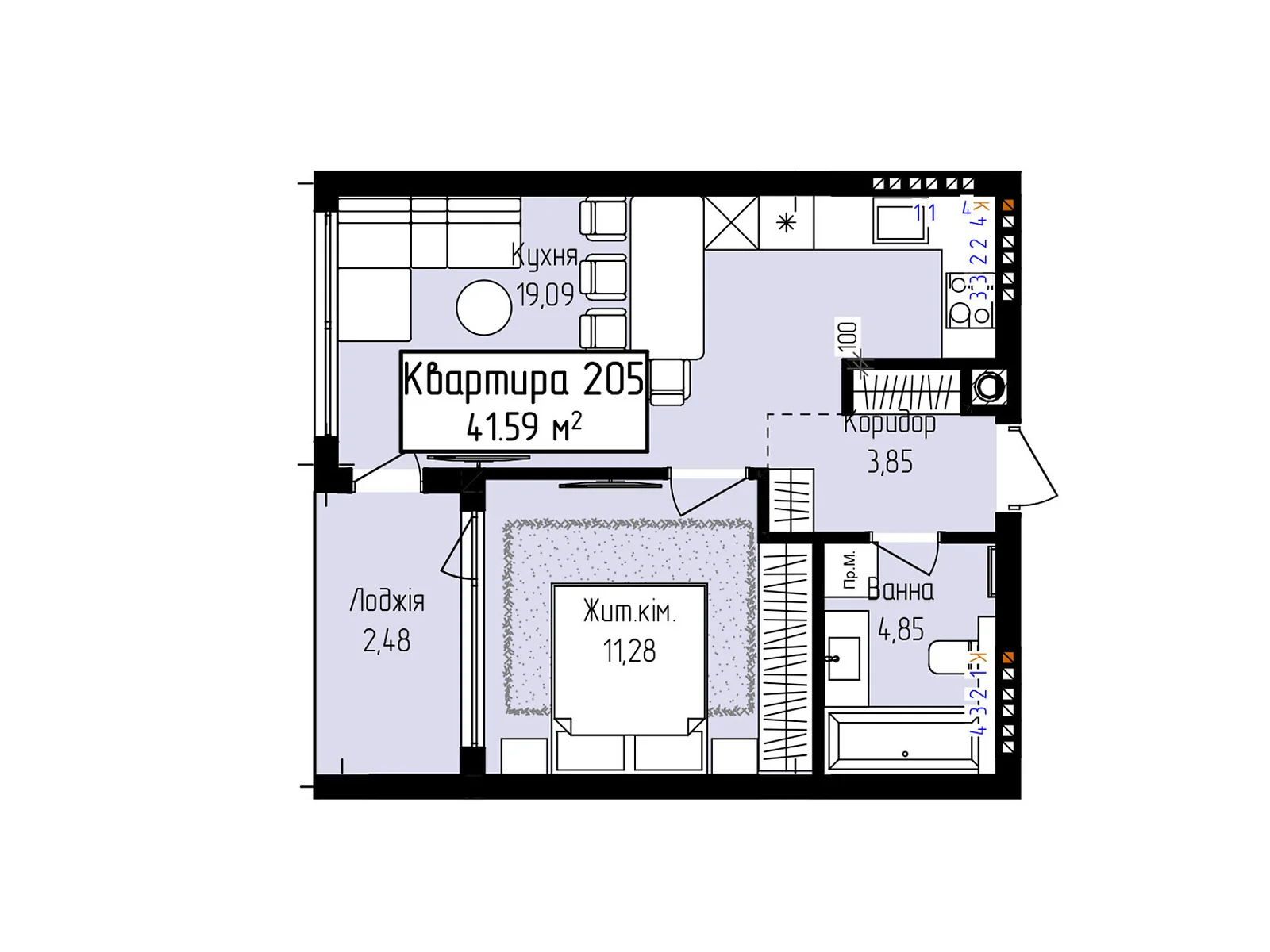 Продається 1-кімнатна квартира 41.59 кв. м у, цена: 48660 $ - фото 1