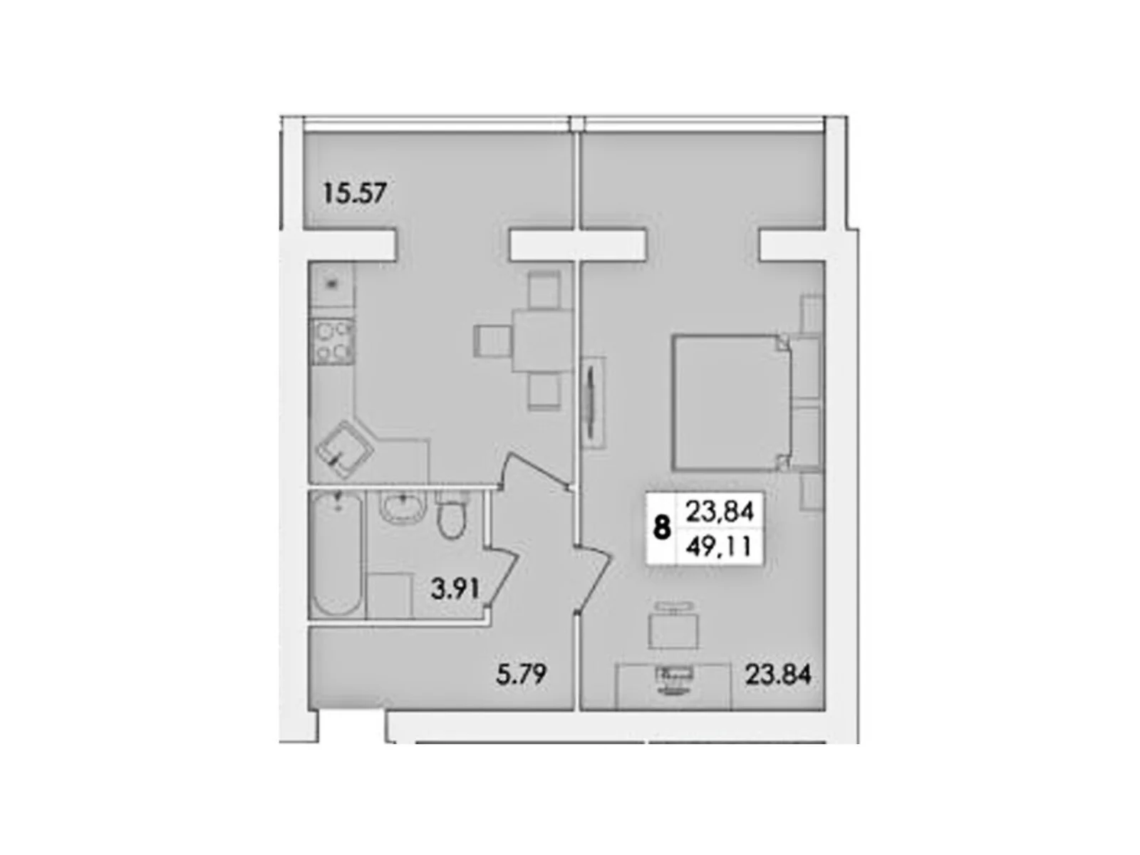 Продается 1-комнатная квартира 49.11 кв. м в Житомире, ул. Жуйка, 28 - фото 1