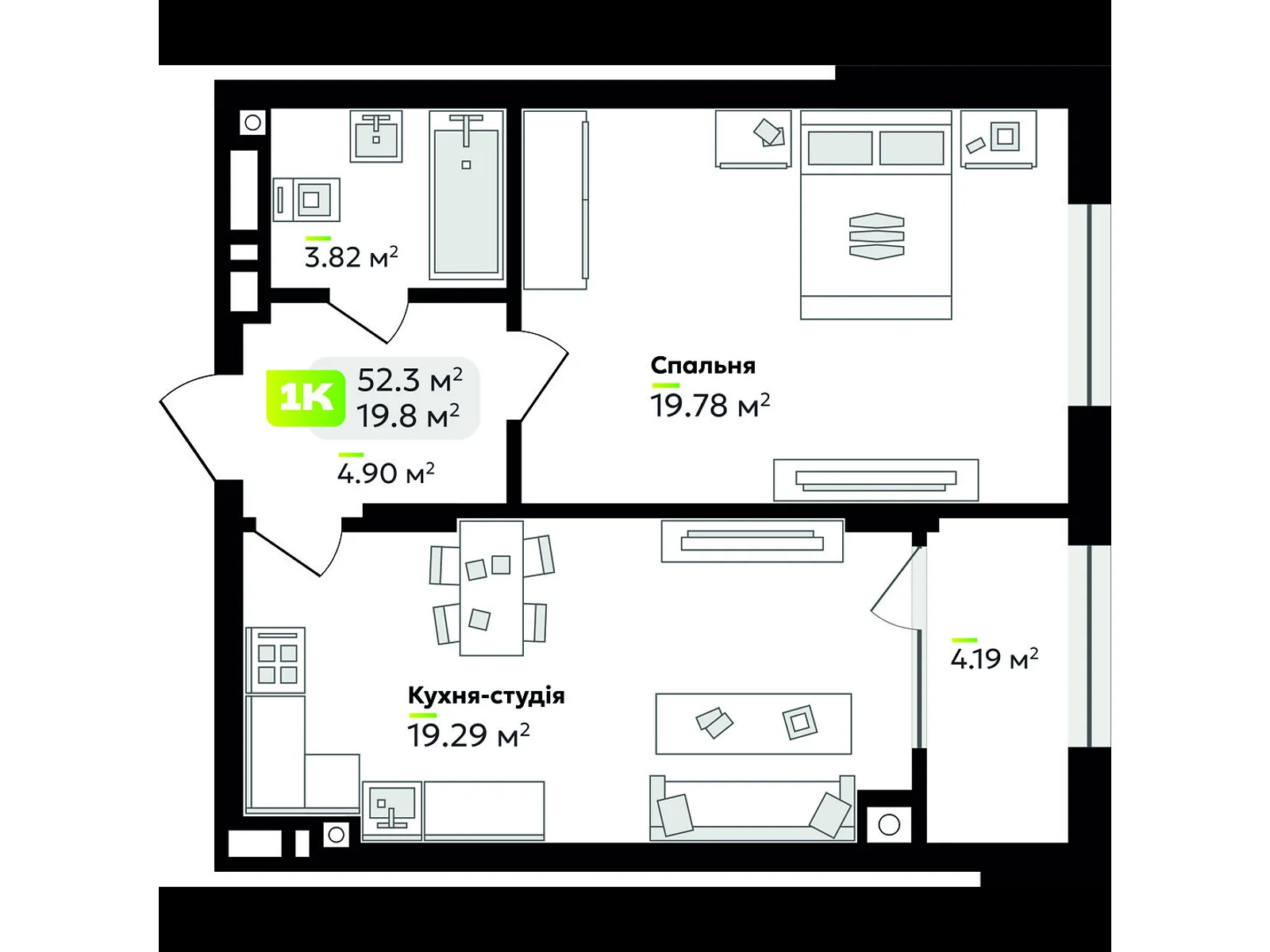 Продается 1-комнатная квартира 52.3 кв. м в Львове, ул. Венгерская, 12 - фото 1