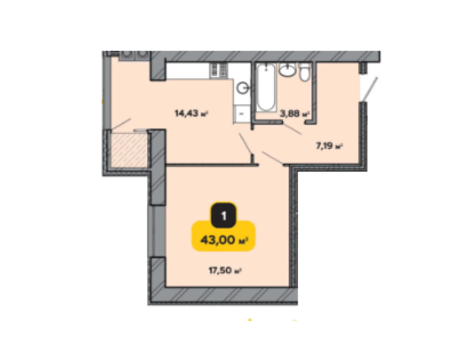 Продається 1-кімнатна квартира 43 кв. м у Хмельницькому, вул. Інститутська, 6/1А - фото 1