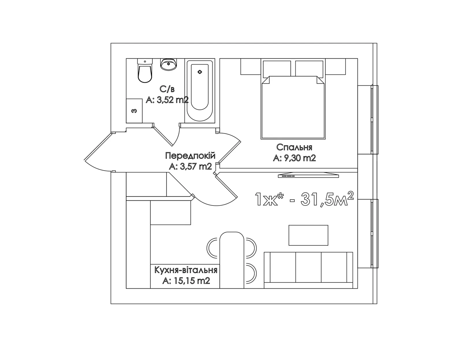 Продается 1-комнатная квартира 31.5 кв. м в Ирпене, ул. Соборная(ІІІ Интернационала), 33 - фото 1