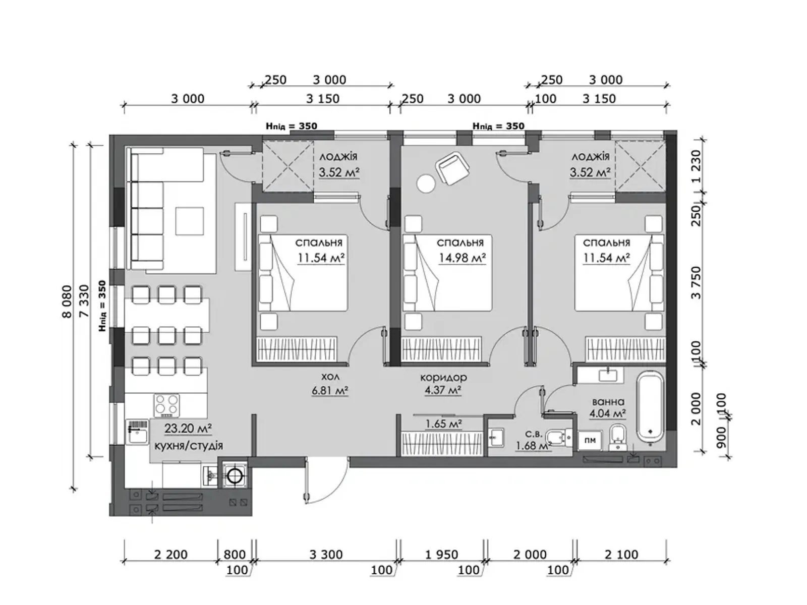 Продается 3-комнатная квартира 86.85 кв. м в Львове, ул. Стрыйская, undefined - фото 1
