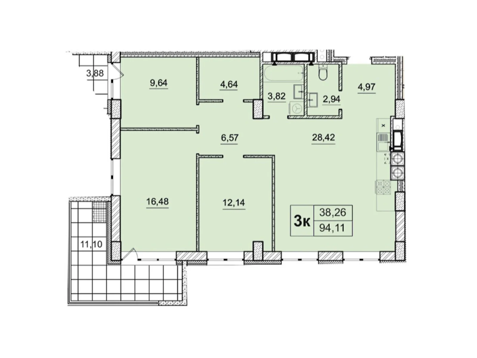 Продается 3-комнатная квартира 94.11 кв. м в Житомире, ул. Большая Бердичевская, 34 - фото 1