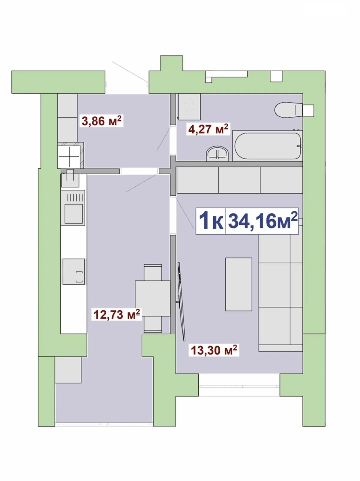 Продається 1-кімнатна квартира 34.16 кв. м у Івано-Франківську, вул. В'ячеслава Чорновола, 155 - фото 1
