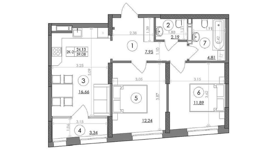 Планировка 2 комнатной квартиры