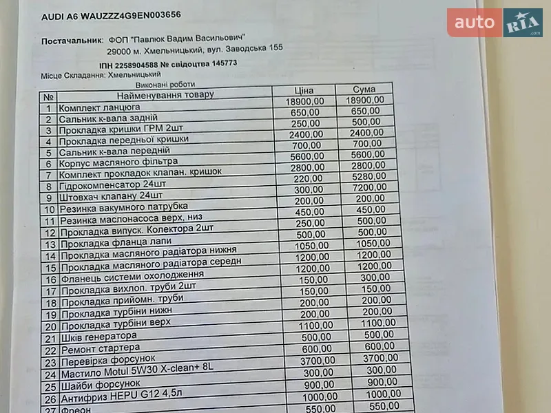 Седан Audi A6 2013 в Хмельницком документ