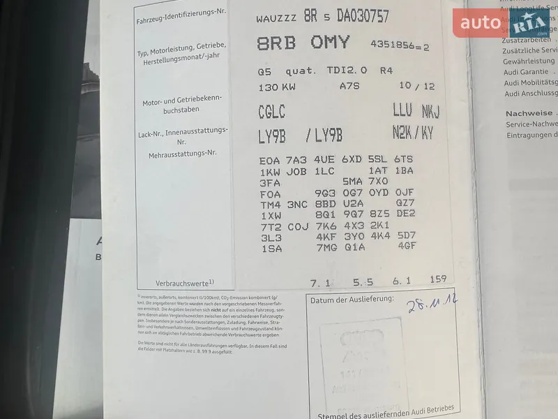Внедорожник / Кроссовер Audi Q5 2012 в Житомире документ