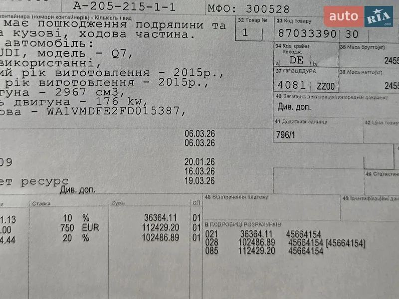Внедорожник / Кроссовер Audi Q7 2015 в Луцке документ