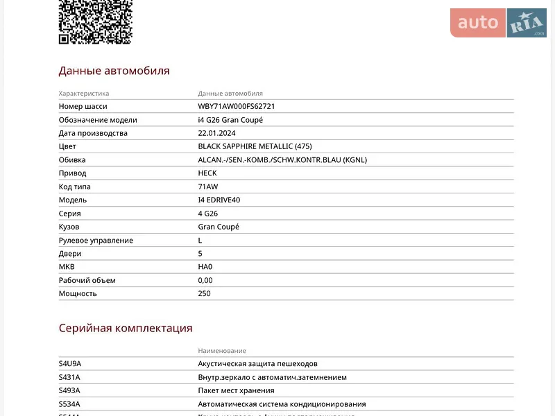 Купе BMW i4 2024 в Львове документ