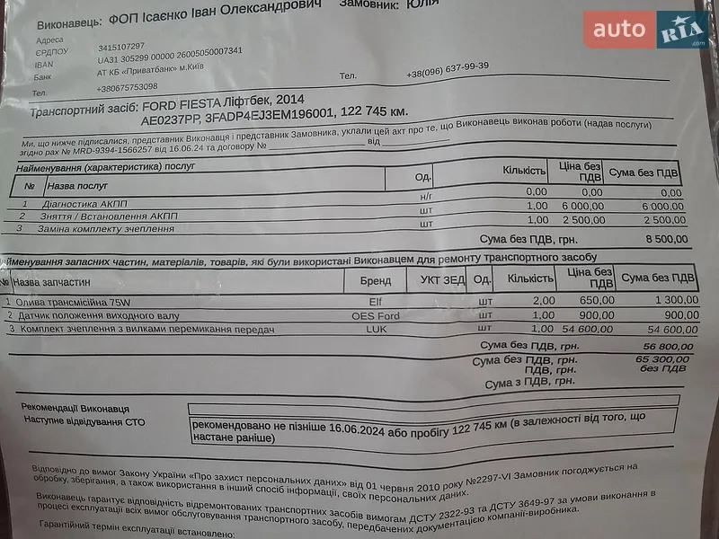 Хэтчбек Ford Fiesta 2014 в Днепре документ