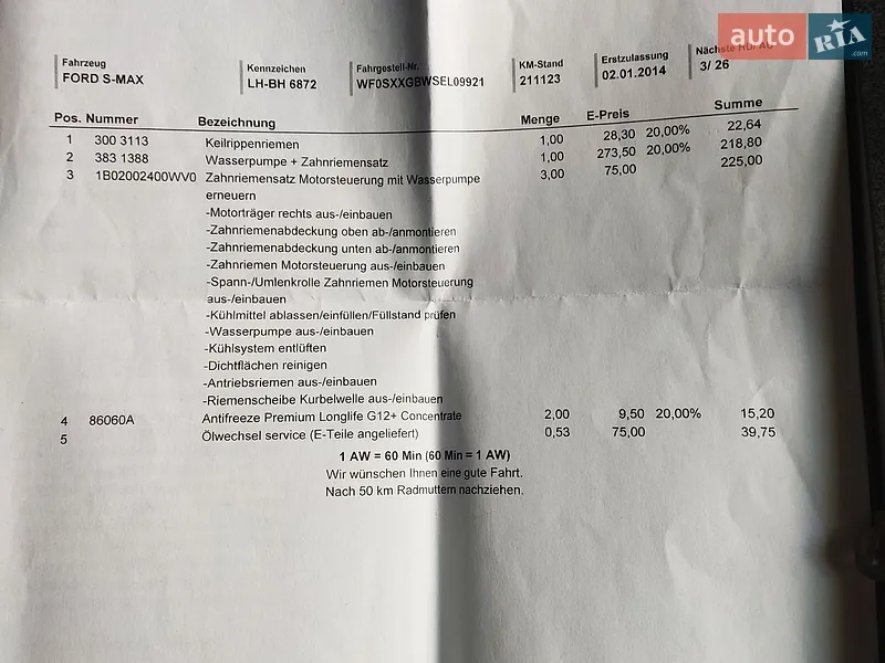 Минивэн Ford S-Max 2014 в Желтых Водах документ