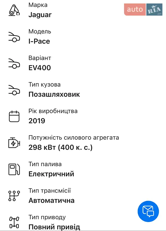 Внедорожник / Кроссовер Jaguar I-Pace 2019 в Киеве документ