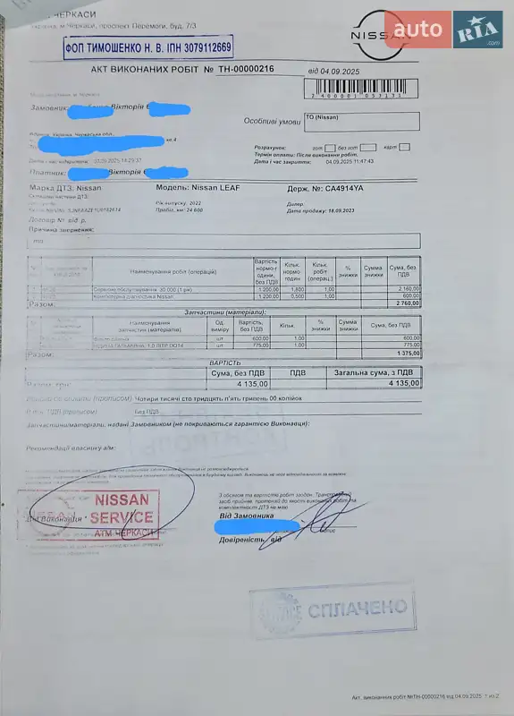 Хэтчбек Nissan Leaf 2022 в Черкассах документ