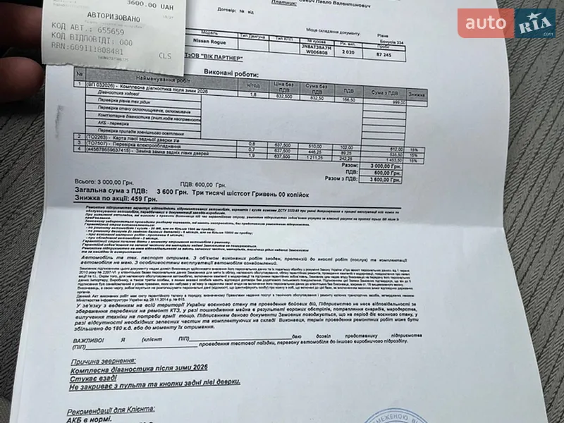 Внедорожник / Кроссовер Nissan Rogue 2020 в Ровно документ 2 фото Внедорожник / Кроссовер Nissan Rogue 2020 в Ровно документ