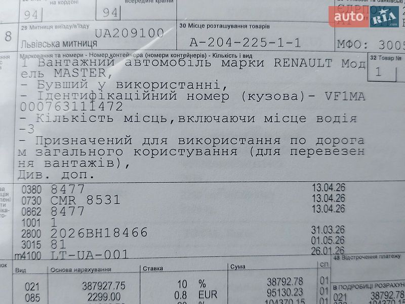 Вантажний фургон Renault Master 2019 в Млиніві