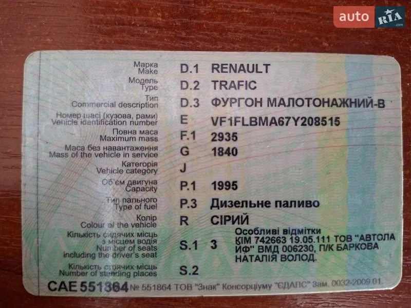 Микроавтобус грузовой (до 3,5т) Renault Trafic 2007 в Харькове документ