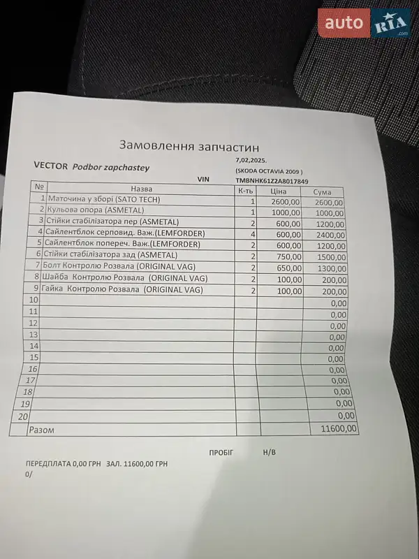 Универсал Skoda Octavia 2009 в Веселинове документ 2 фото Универсал Skoda Octavia 2009 в Веселинове документ