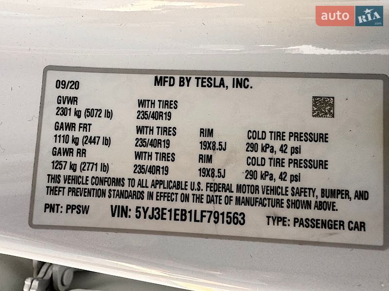Седан Tesla Model 3 2020 в Ковелі фото 2 Седан Tesla Model 3 2020 в Ковелі