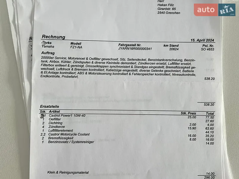 Мотоцикл Без обтекателей (Naked bike) Yamaha FZ-1 2012 в Луцке документ