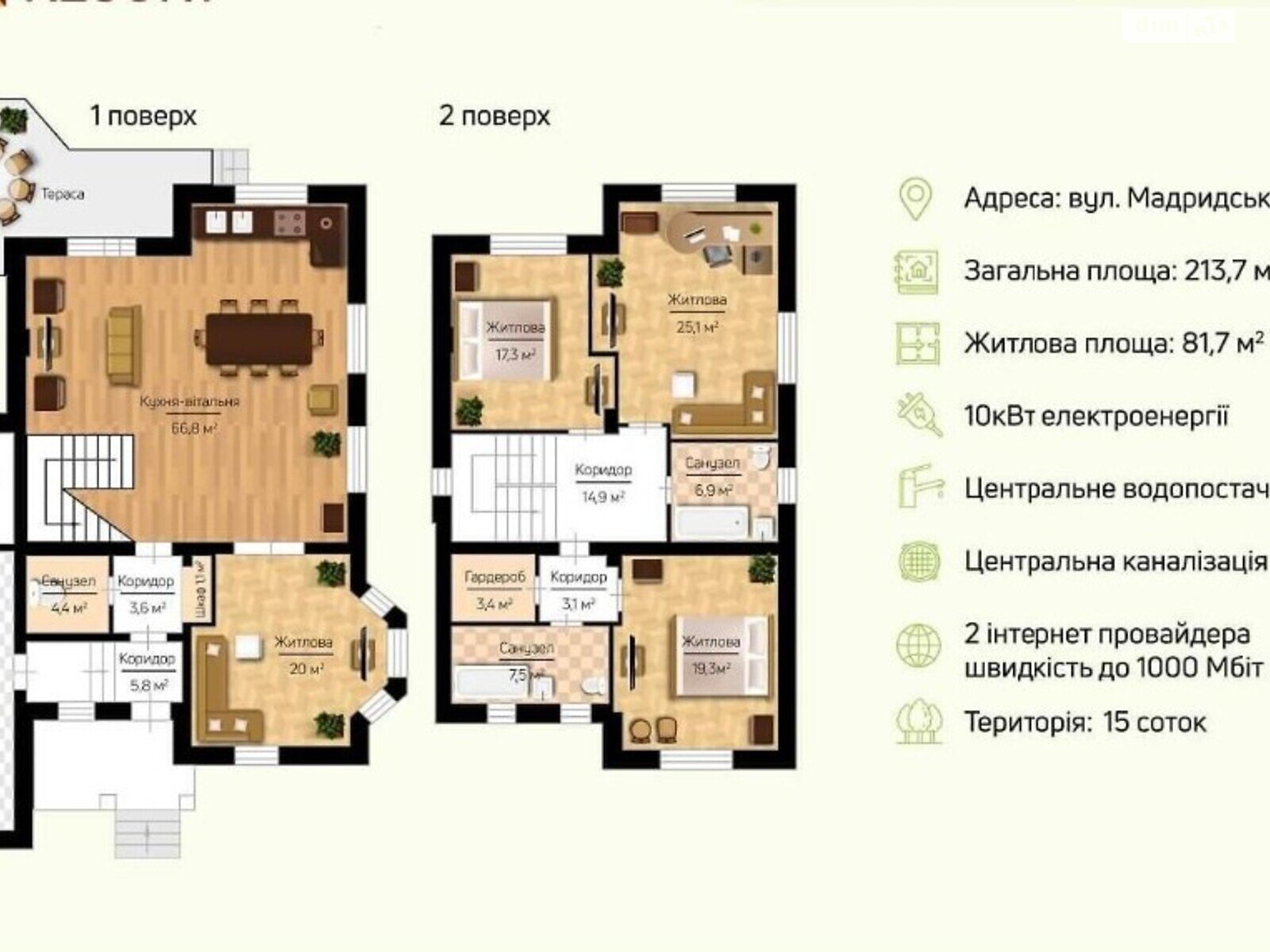 двухэтажный дом, 232 кв. м, кирпич. Продажа в Берёзовке фото 1