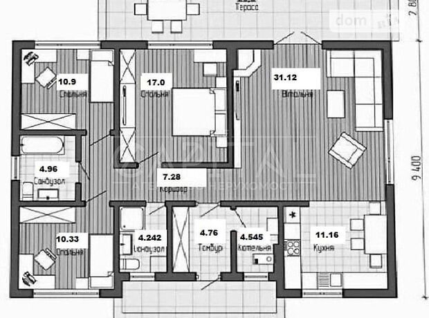 одноповерховий будинок з терасою, 110 кв. м, цегла. Продаж в Гнідині (Київська обл.) фото 1 одноповерховий будинок з терасою, 110 кв. м, цегла. Продаж в Гнідині (Київська обл.) фото 1