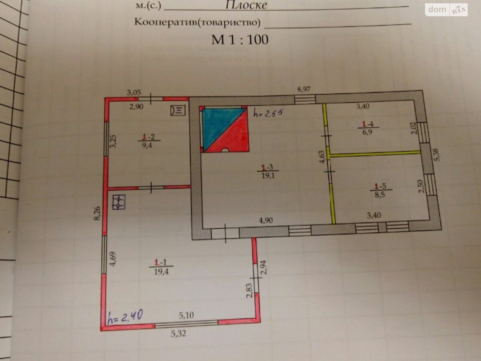 одноповерховий будинок з опаленням, 63 кв. м, цегла. Продаж у Плоскому фото 1