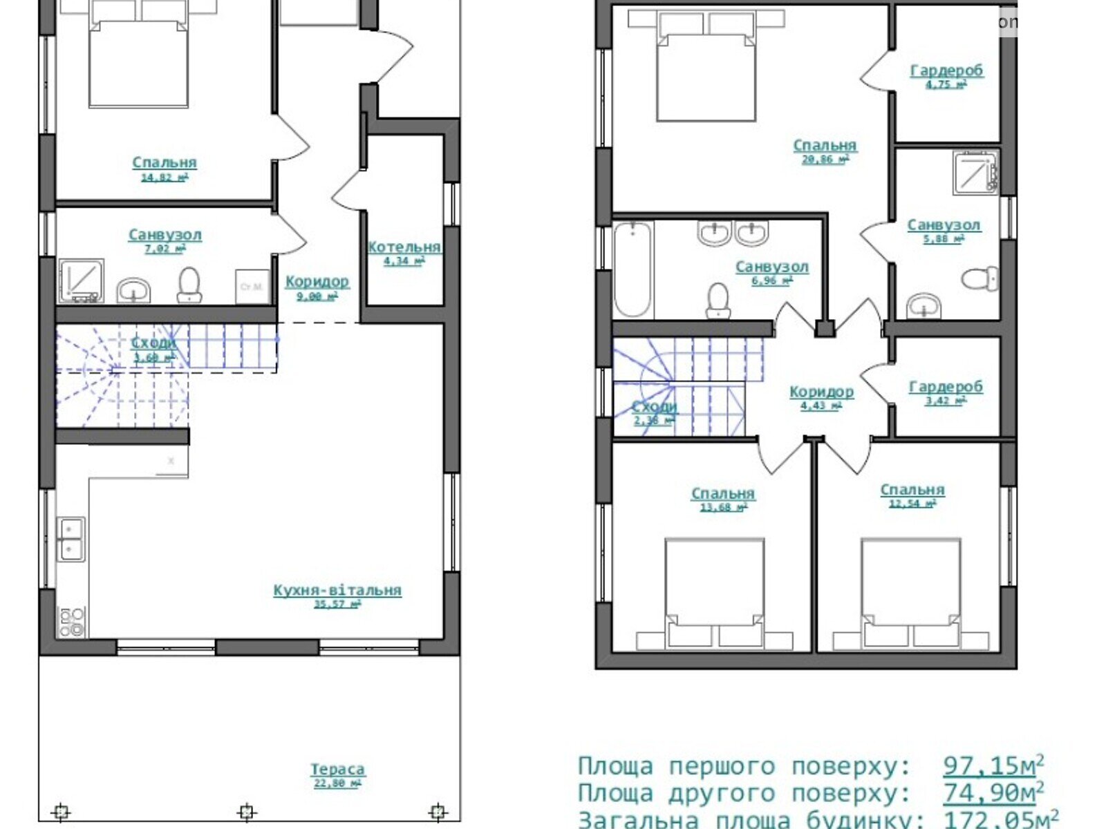 двухэтажный дом без мебели, 150 кв. м, газобетон. Продажа в Буче район Буча фото 1