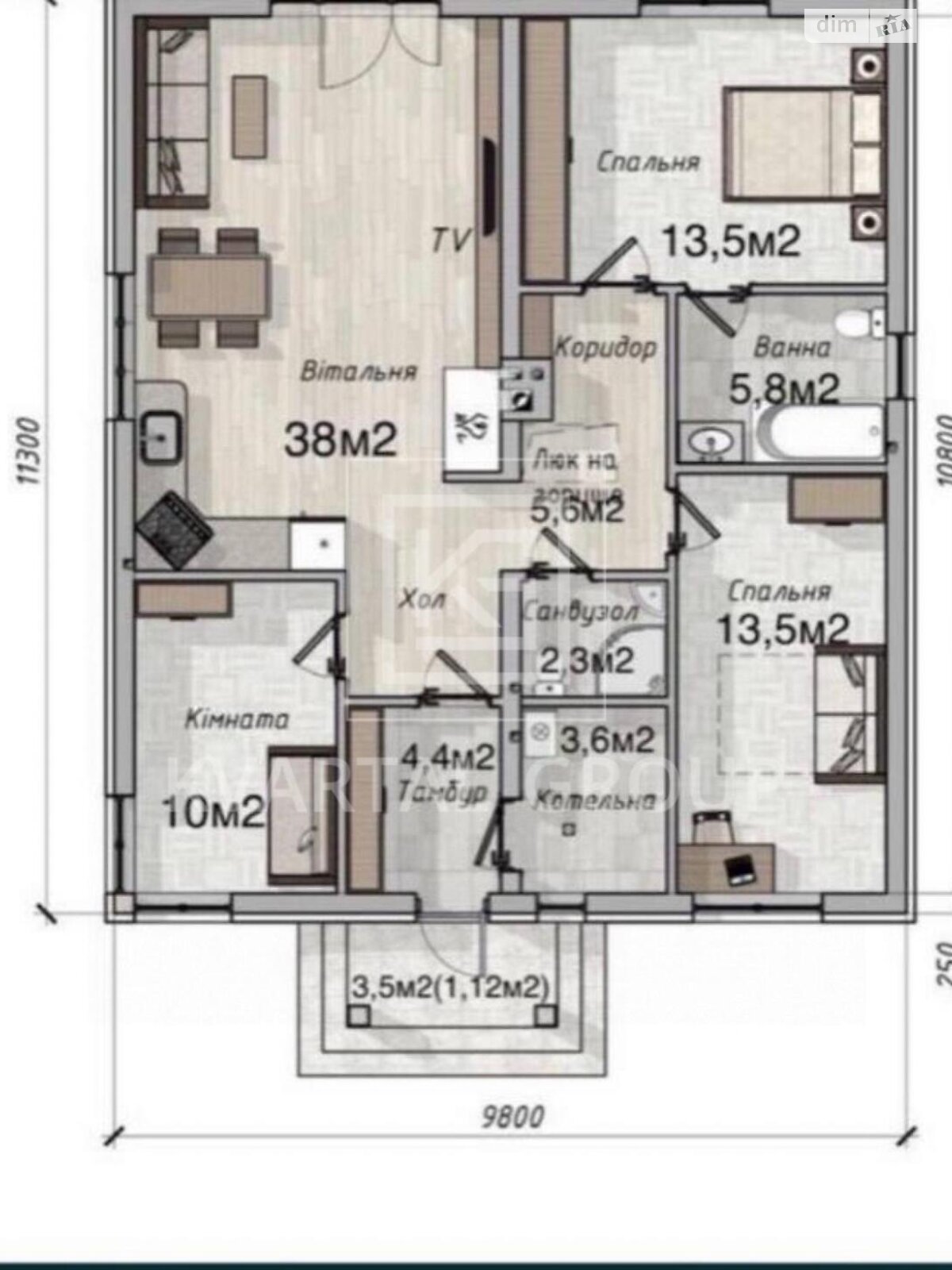 одноэтажный дом, 117 кв. м, кирпич. Продажа в Дмитровке фото 1