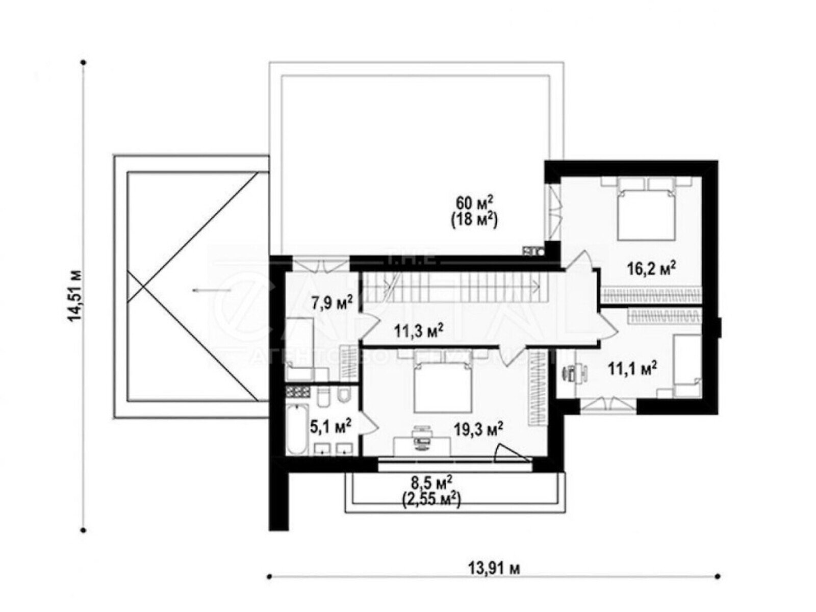 двухэтажный дом с балконом, 220 кв. м, кирпич. Продажа в Гнедине фото 1