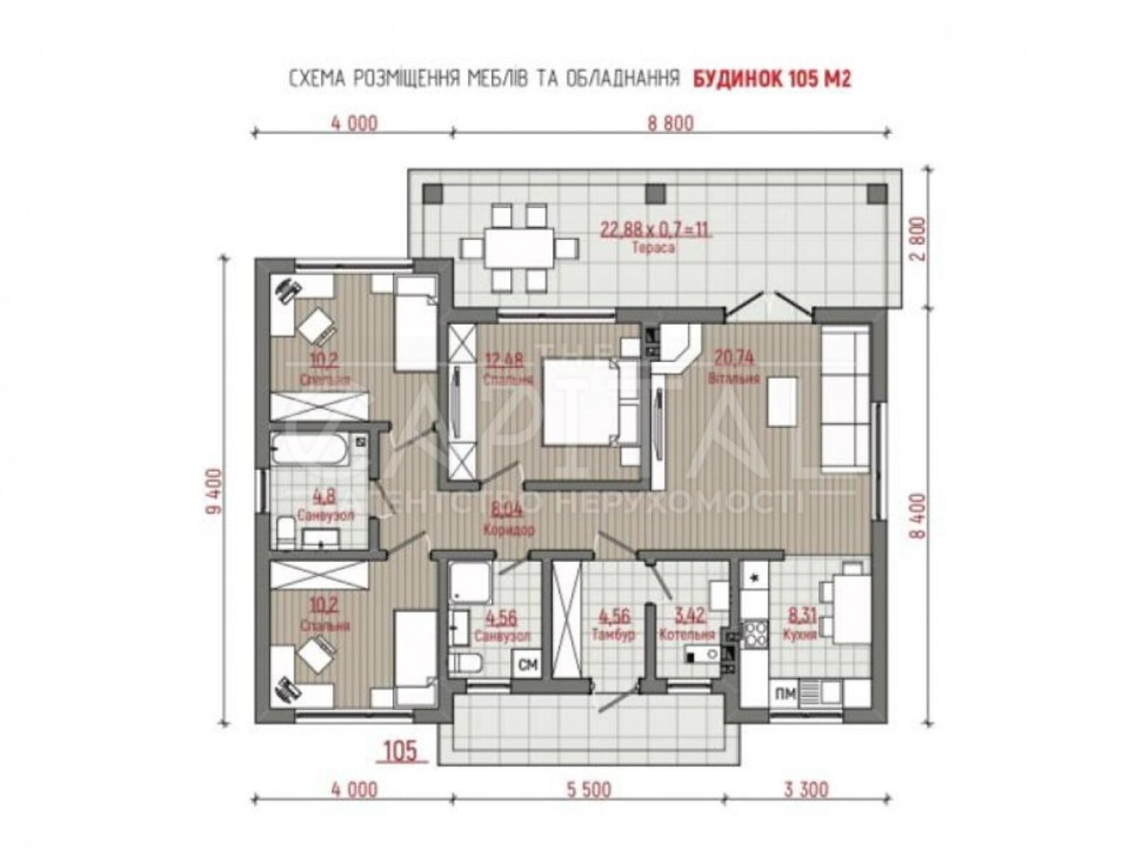 одноэтажный дом без мебели, 105 кв. м, кирпич. Продажа в Гнедине фото 1 одноэтажный дом без мебели, 105 кв. м, кирпич. Продажа в Гнедине фото 1