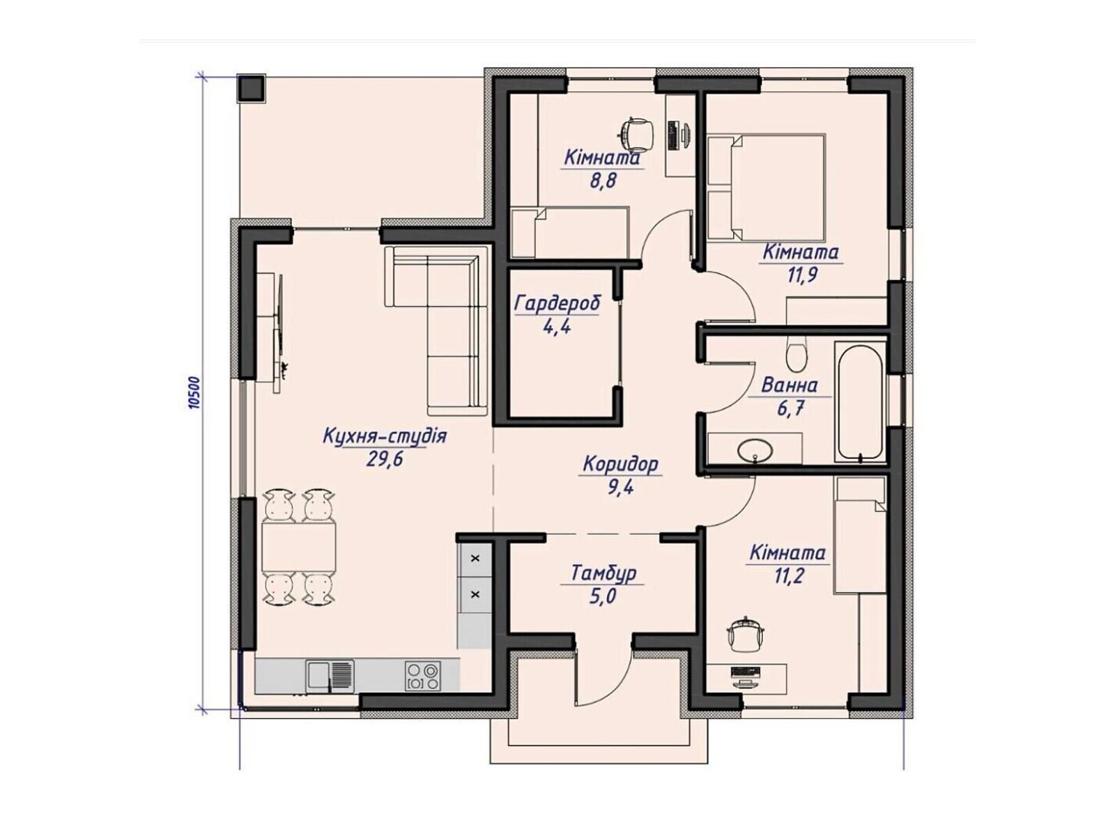 одноэтажный дом, 95 кв. м, кирпич. Продажа в Хмельницком фото 1