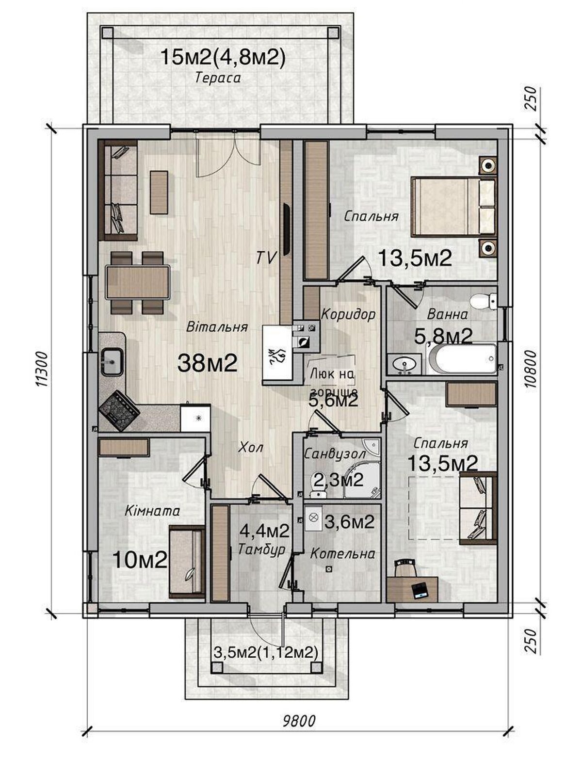 одноэтажный дом, 105 кв. м, газобетон. Продажа в Иванковичах фото 1