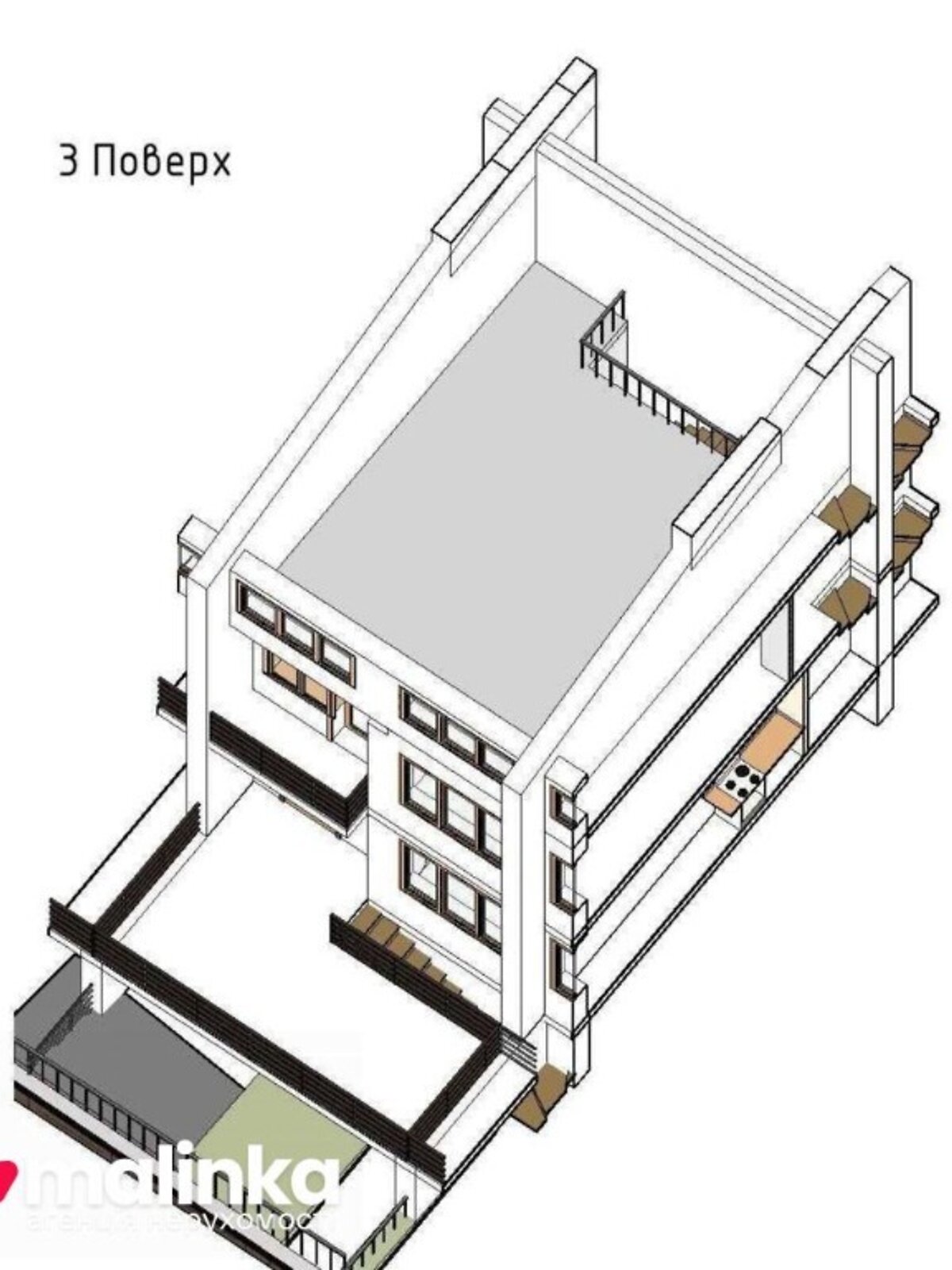 трехэтажный дом с балконом, 145 кв. м, газобетон. Продажа в Каменке-Бугской район Каменка-Бугская фото 1
