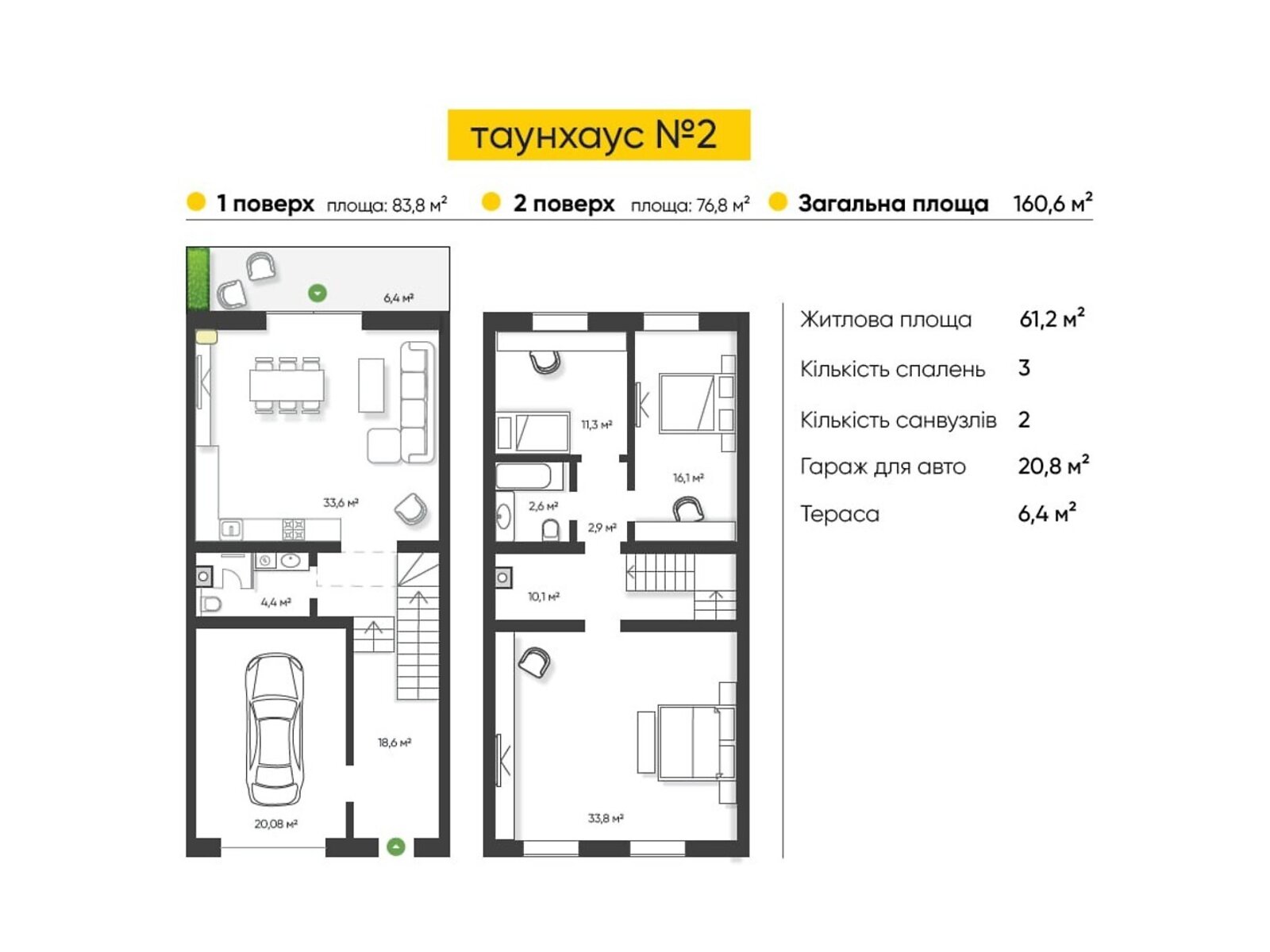 двухэтажный таунхаус, 160.6 кв. м, газобетон. Продажа в undefined (Волынская обл.) фото 1