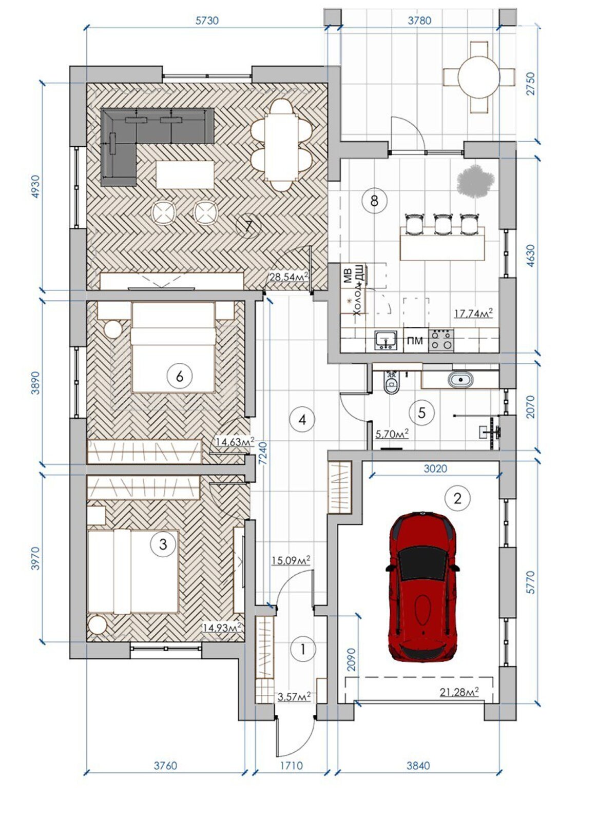 одноэтажный дом с гаражом, 121 кв. м, кирпич. Продажа в Обарове фото 1 одноэтажный дом с гаражом, 121 кв. м, кирпич. Продажа в Обарове фото 1