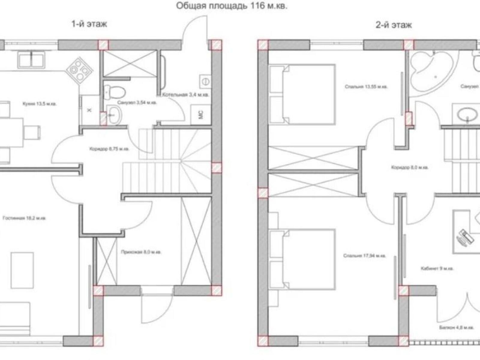 двухэтажный дом, 115 кв. м, газобетон. Продажа в Лиманке фото 1