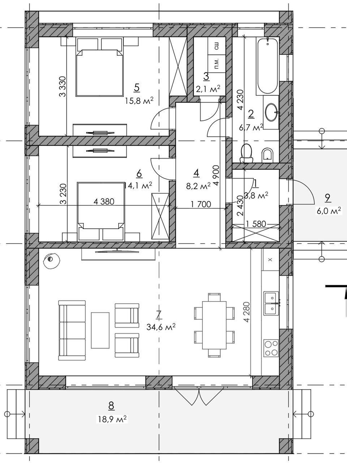 одноэтажный дом с отоплением, 92 кв. м, монолитно-каркасный. Продажа в Подлужьем фото 1